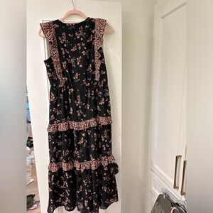 J Crew Long black dress with pink flowers